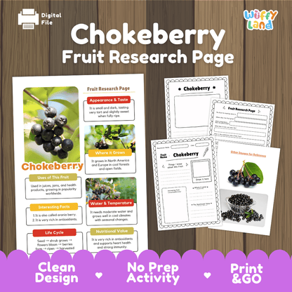 Chokeberry Fruit Research Page Worksheets and Fact Sheet