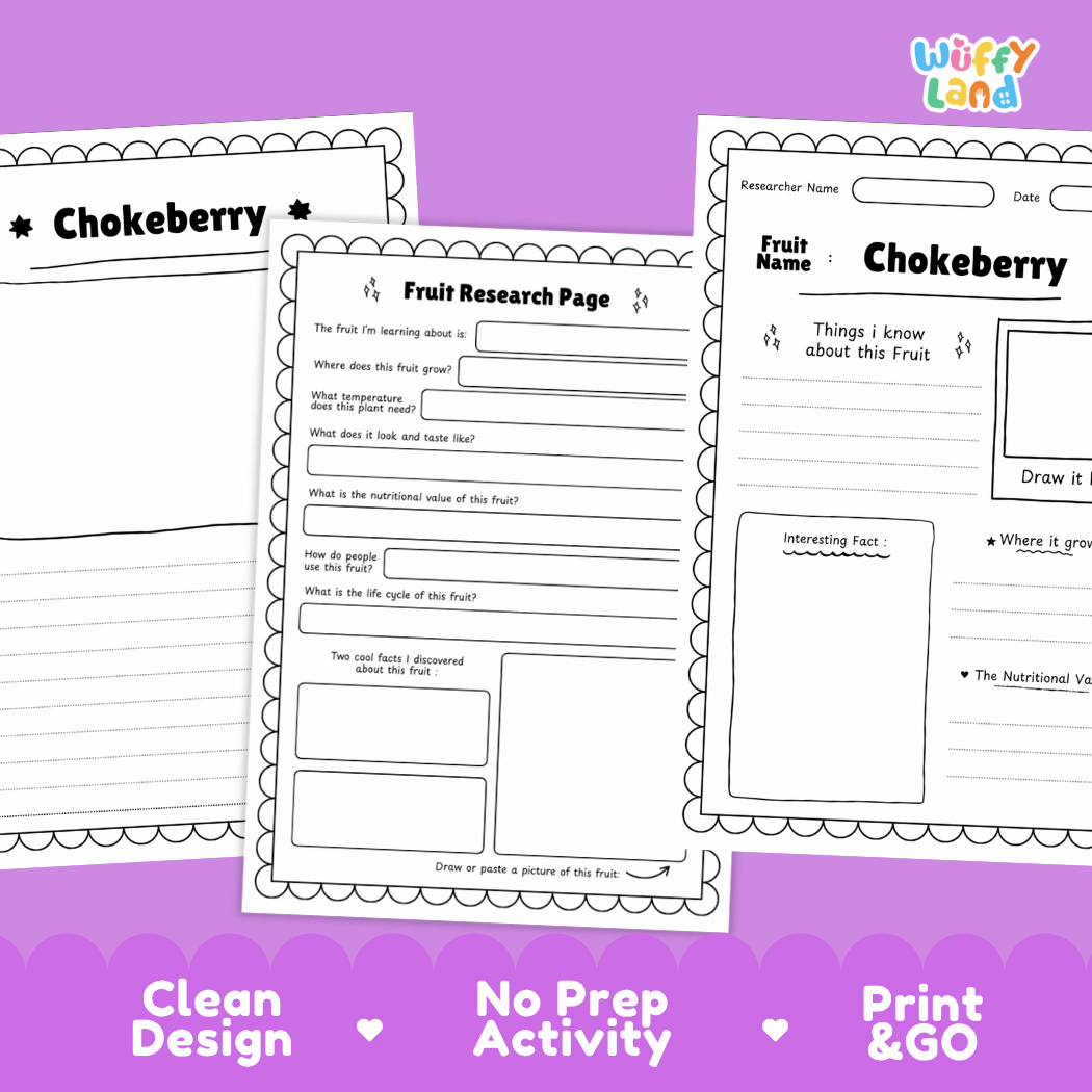 Chokeberry Fruit Research Page Worksheets and Fact Sheet