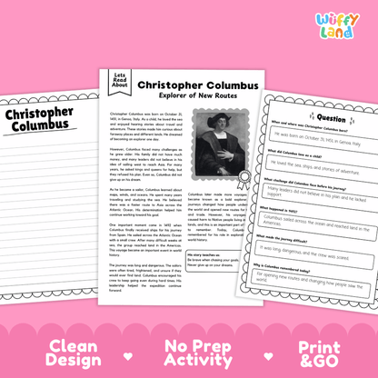 Christopher Columbus Biography Reading Passage and Writing Activity Worksheets