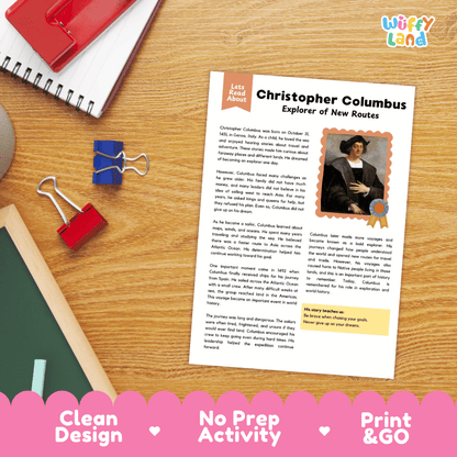 Christopher Columbus Biography Reading Passage and Writing Activity Worksheets