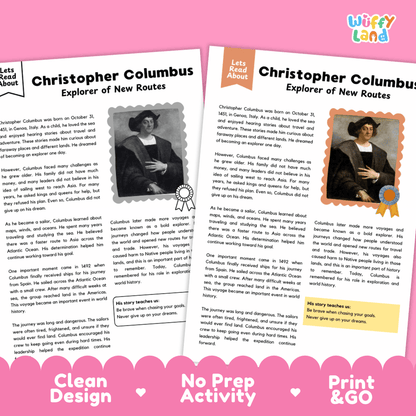 Christopher Columbus Biography Reading Passage and Writing Activity Worksheets