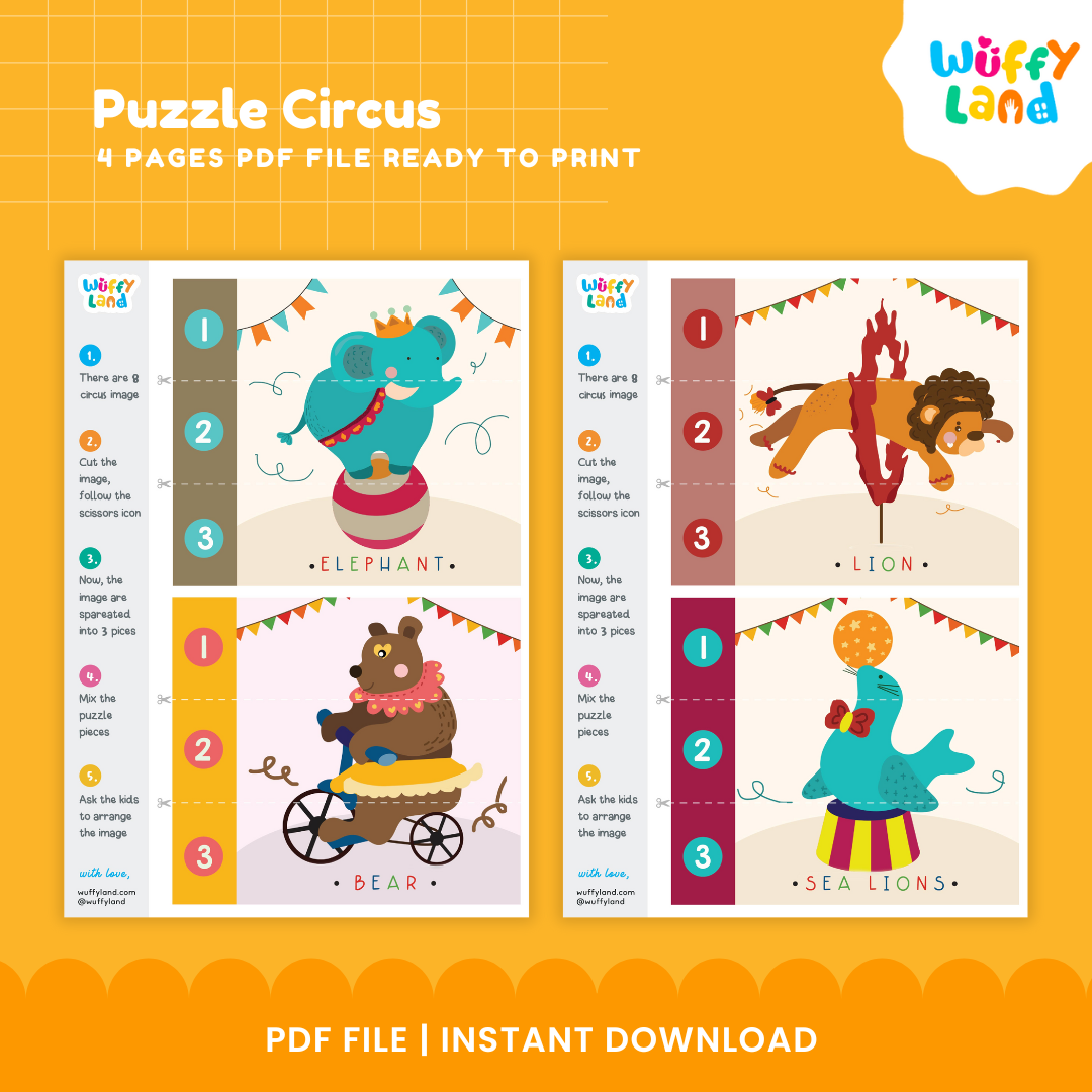 Circus Number Strip Puzzles | Number Ordering Math & Fine Motor Printable Activity