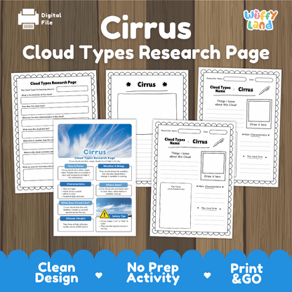 Cirrus Cloud Types Research Page Worksheets Weather Science Activity