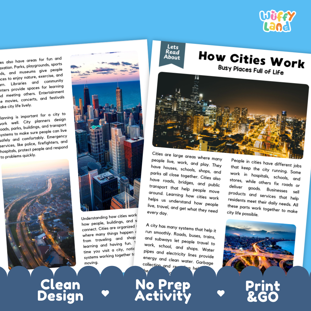 Complete teacher answer key worksheet providing detailed model responses for city comprehension questions