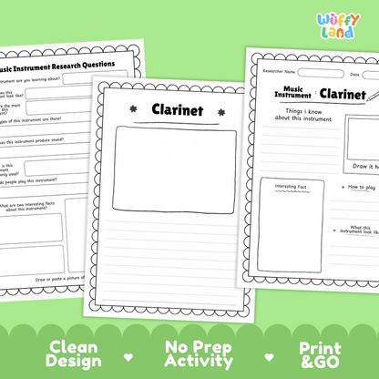Clarinet Music Research Page Worksheets