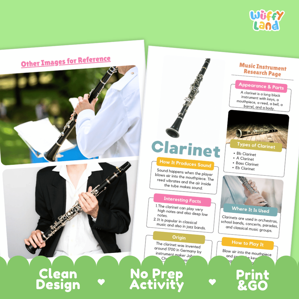 Clarinet Music Research Page Worksheets