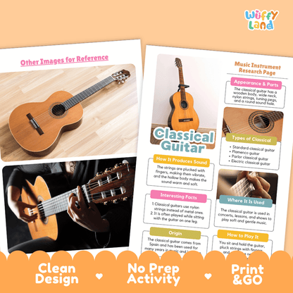 Classical Guitar Music Research Page Worksheets and Information Poster