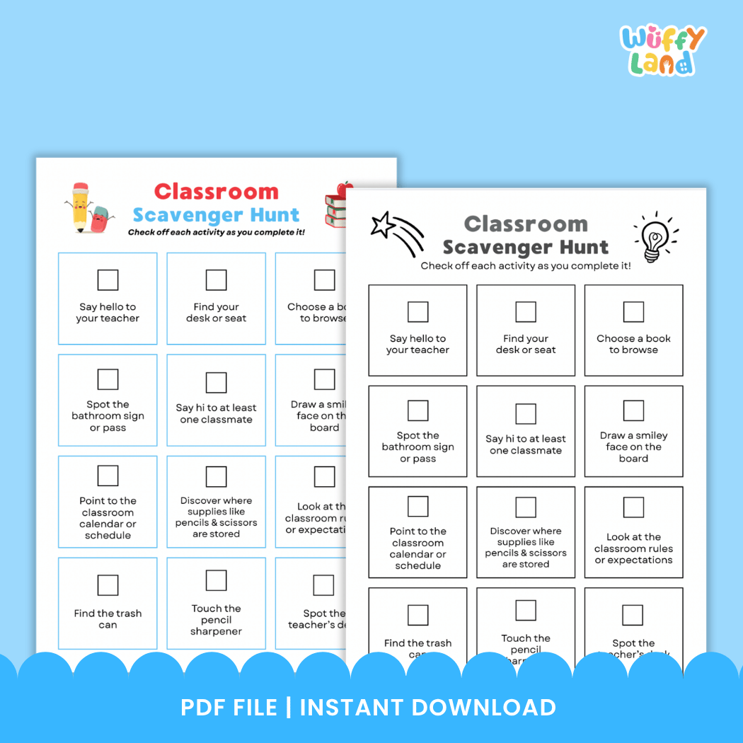 Classroom Scavenger Hunt Back to School Activity Sheet Editable in PPT