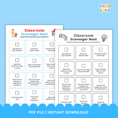 Classroom Scavenger Hunt Back to School Activity Sheet Editable in PPT