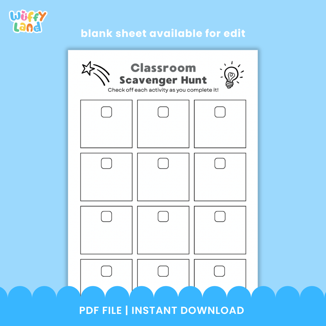 Classroom Scavenger Hunt Back to School Activity Sheet Editable in PPT