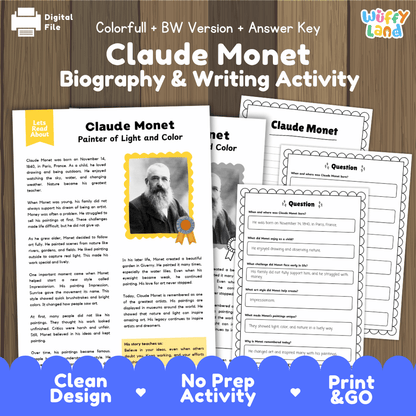 Claude Monet Biography Reading Passage and Writing Activity Worksheets