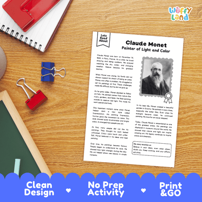 Claude Monet Biography Reading Passage and Writing Activity Worksheets