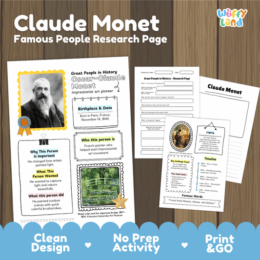 Claude Monet Biography Research Project and Worksheets - Famous People in History
