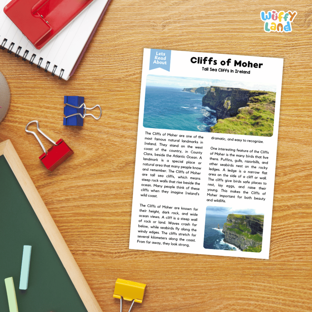 Cliffs of Moher Landmark Reading Passages and Comprehension Worksheets