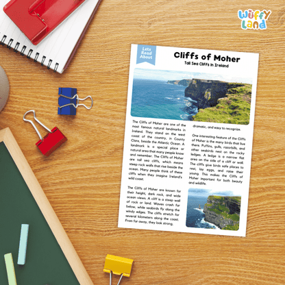 Cliffs of Moher Landmark Reading Passages and Comprehension Worksheets
