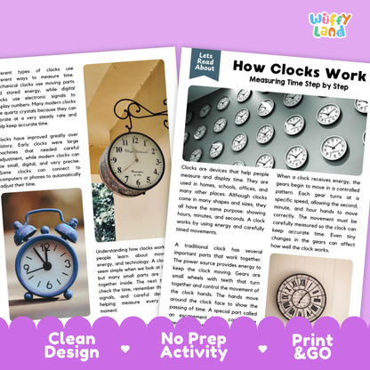 Complete teacher answer key worksheet providing detailed model responses for clock comprehension questions