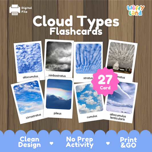 Cloud Types Flashcards Printable Weather Science Cards for Early Elementary