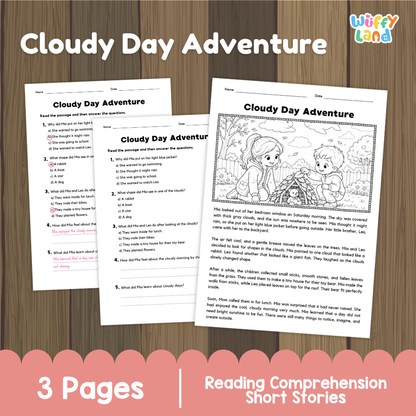 Cloudy Day Adventure Reading Comprehension Passage and Questions Worksheets