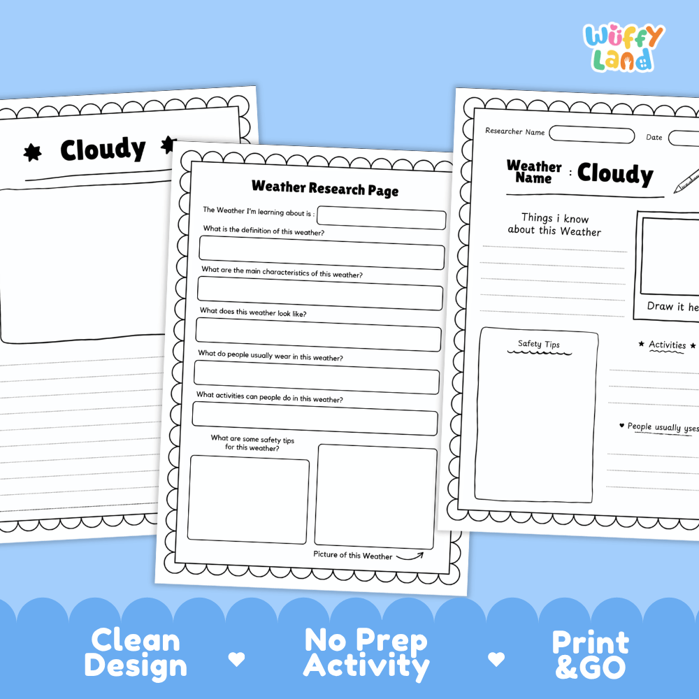 Cloudy Weather Research Worksheets and Informational Fact Sheets