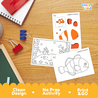 Clownfish Cut and Paste Craft and Coloring Pages Activity Worksheets