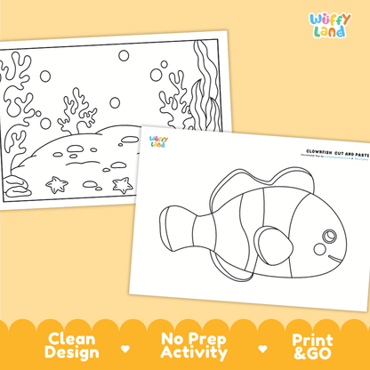 Clownfish Cut and Paste Craft and Coloring Pages Activity Worksheets