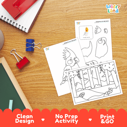 Cockatiel Cut and Paste Craft and Coloring Pages Activity Worksheets