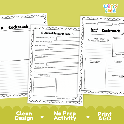 Cockroach Animal Research Page Worksheets