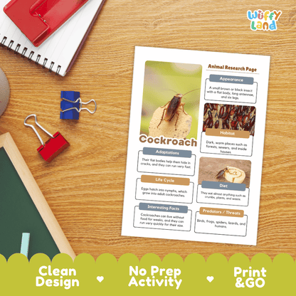 Cockroach Animal Research Page Worksheets