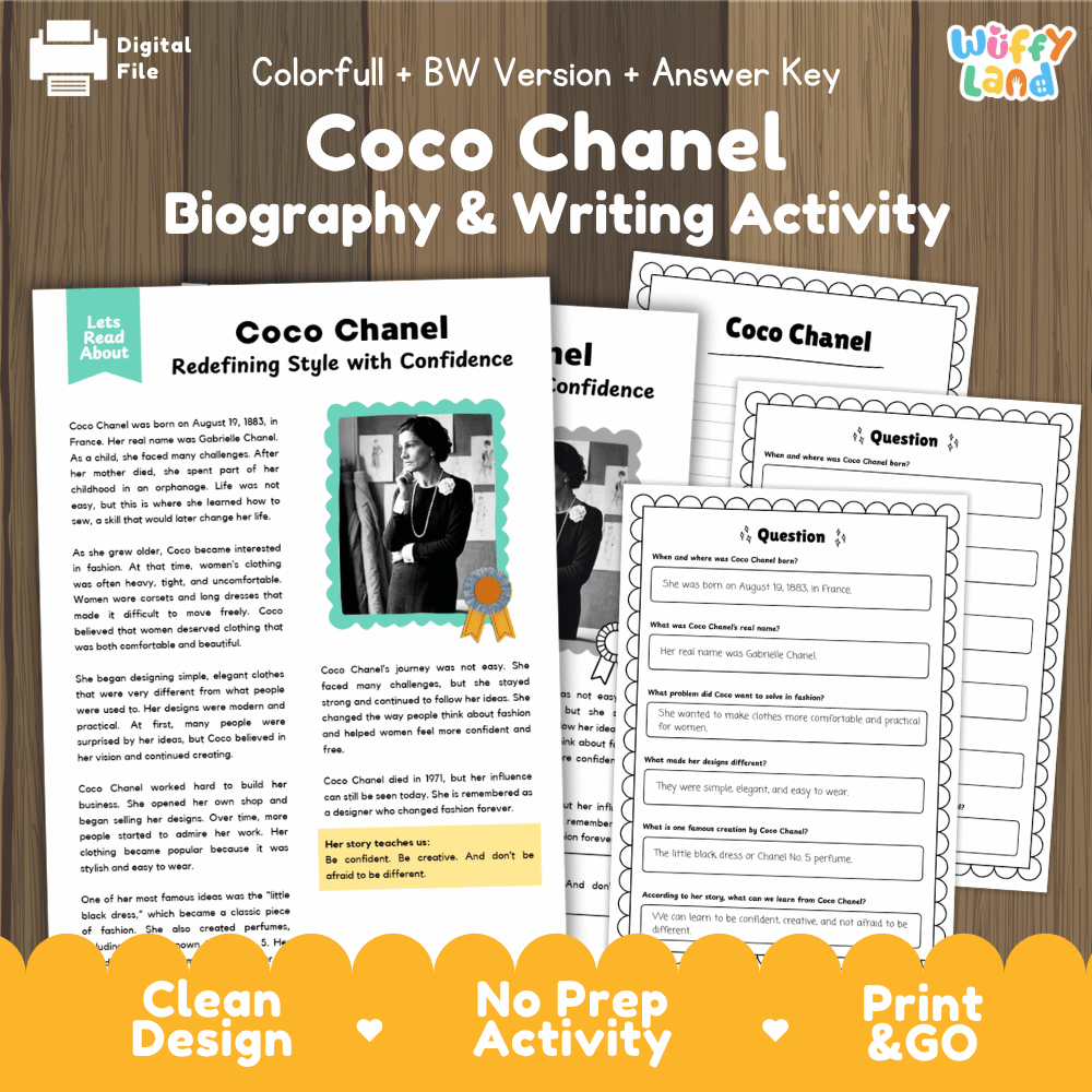 Coco Chanel Biography Reading Passage and Writing Activity Worksheets