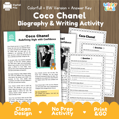 Coco Chanel Biography Reading Passage and Writing Activity Worksheets
