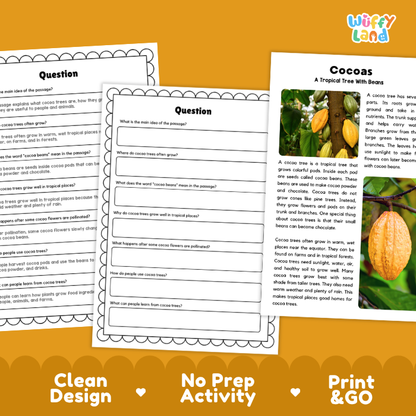 Cocoas Plant Reading Passages and Comprehension Questions Worksheets