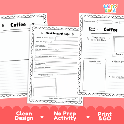 Coffee Plant Research Page Worksheets and Information Poster