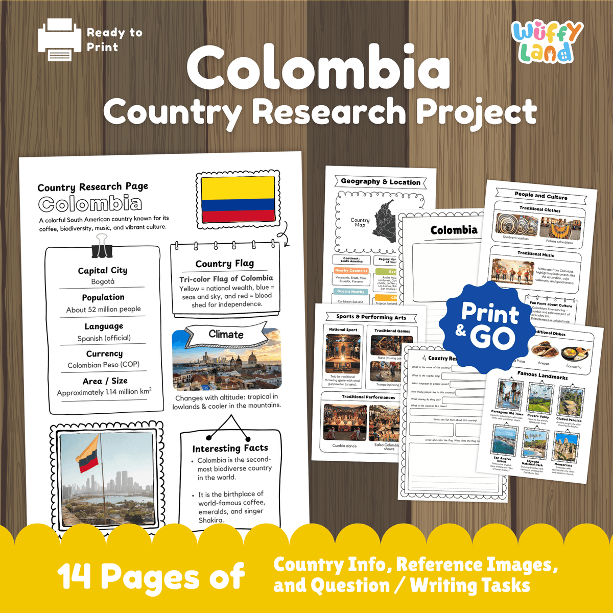 COLOMBIA Country Research Project | Printable Geography Worksheets Soc ...
