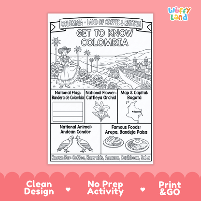 Colombia Geography Coloring Poster and Fact Sheet Printables