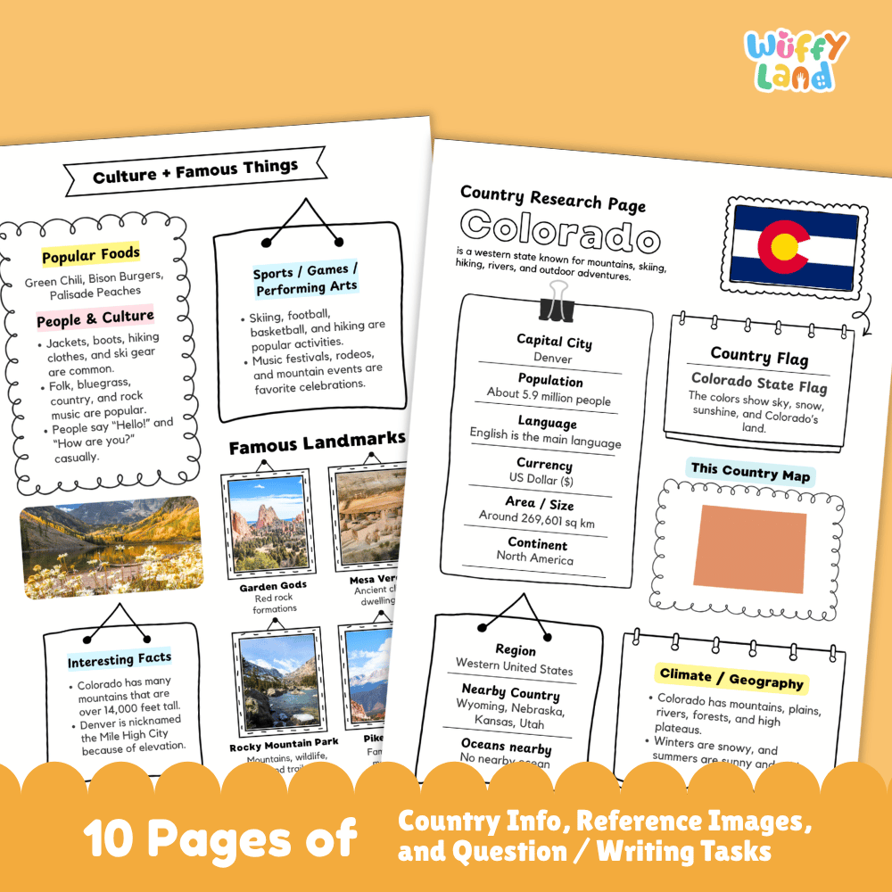 Colorado Country Research Project Worksheets and Activity Pages