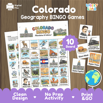 Colorado Geography BINGO Game Centennial State Activity Printable Boards