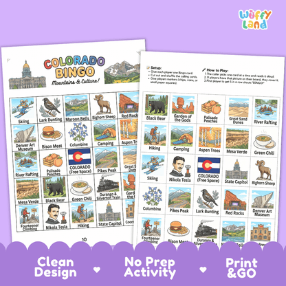Colorado Geography BINGO Game Centennial State Activity Printable Boards