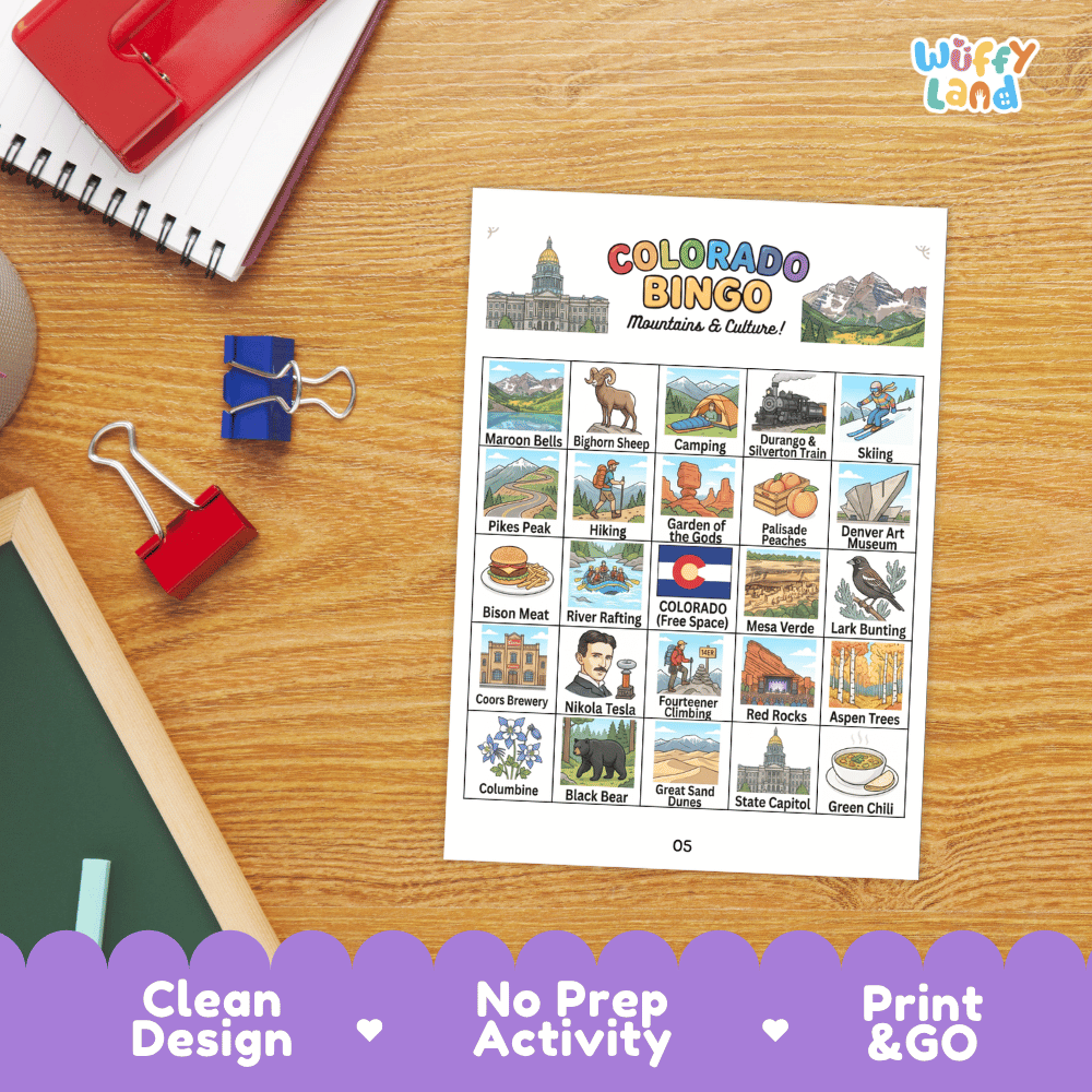 Colorado Geography BINGO Game Centennial State Activity Printable Boards