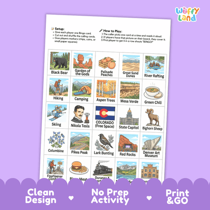 Colorado Geography BINGO Game Centennial State Activity Printable Boards