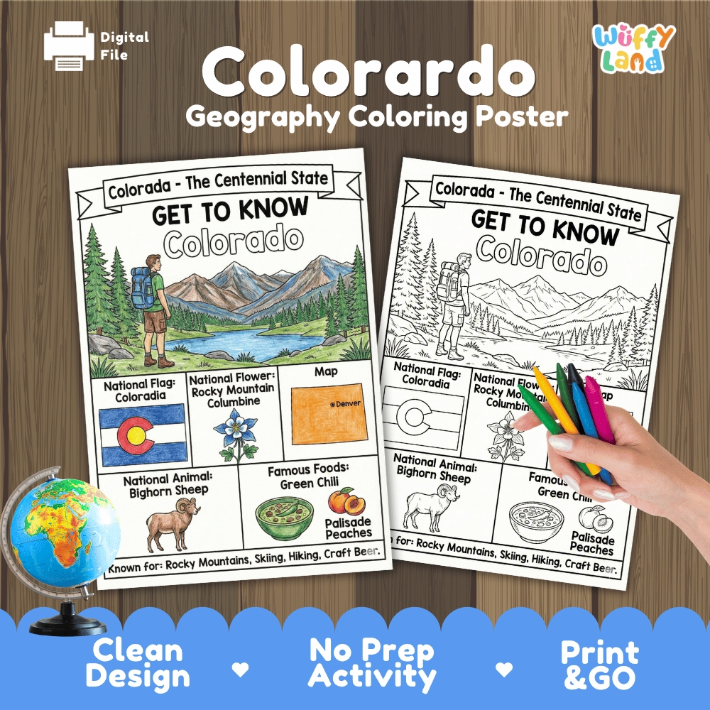 Colorado Geography Coloring Poster Worksheets
