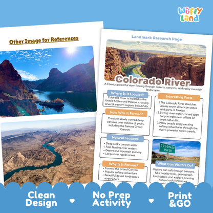 Colorado River Landmark Research Page | World Geography Worksheets and Fact Sheet