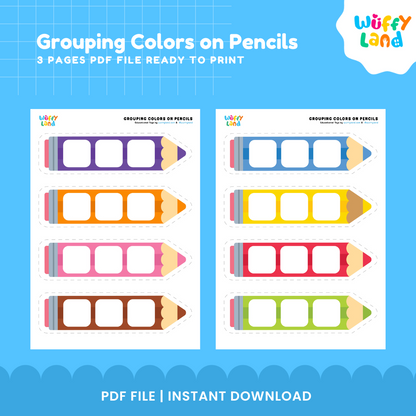 Printable red yellow and green pencil work mats with frame slots for sorting matching color object cards 🖍️📄