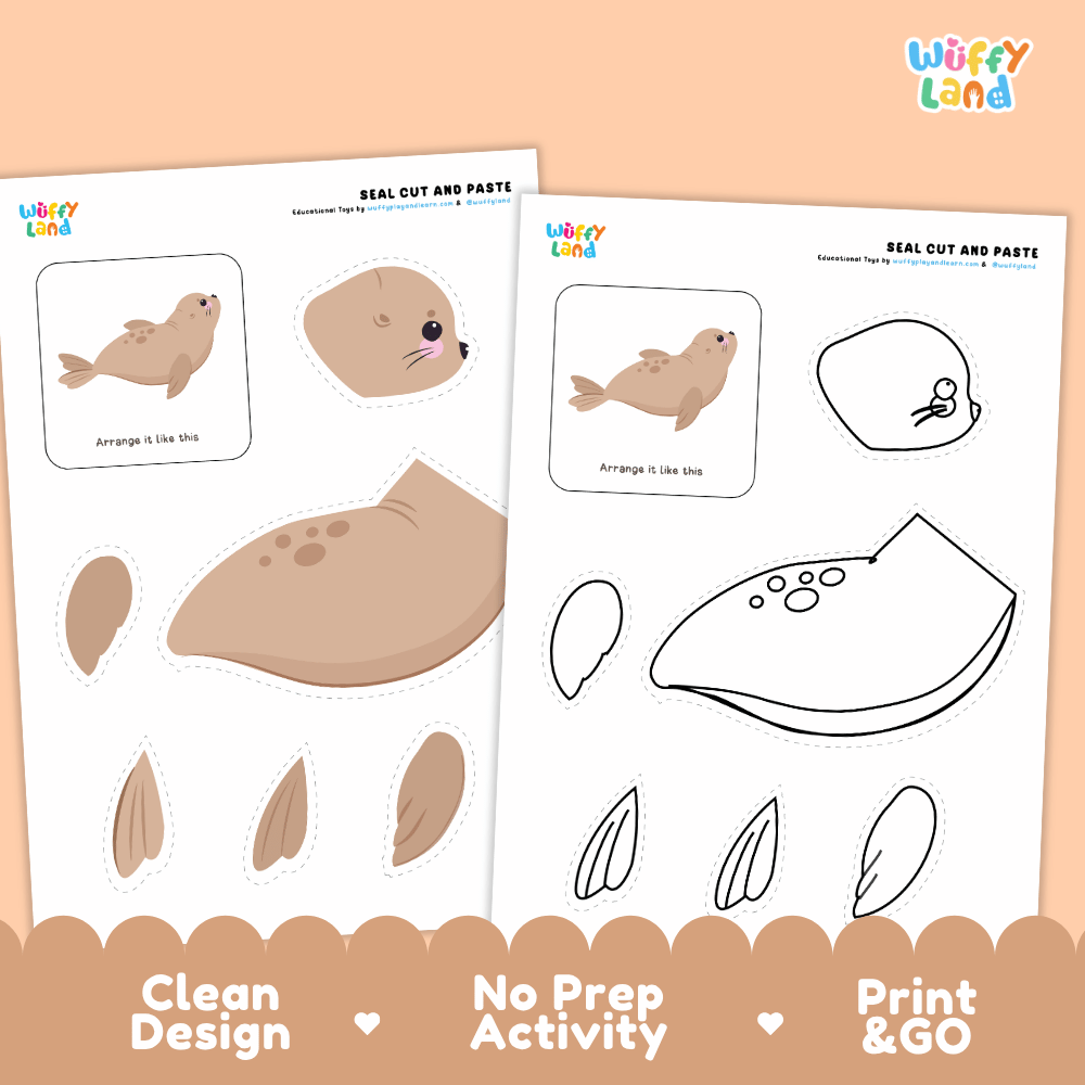 Seal Cut and Paste Craft and Coloring Activity Worksheets