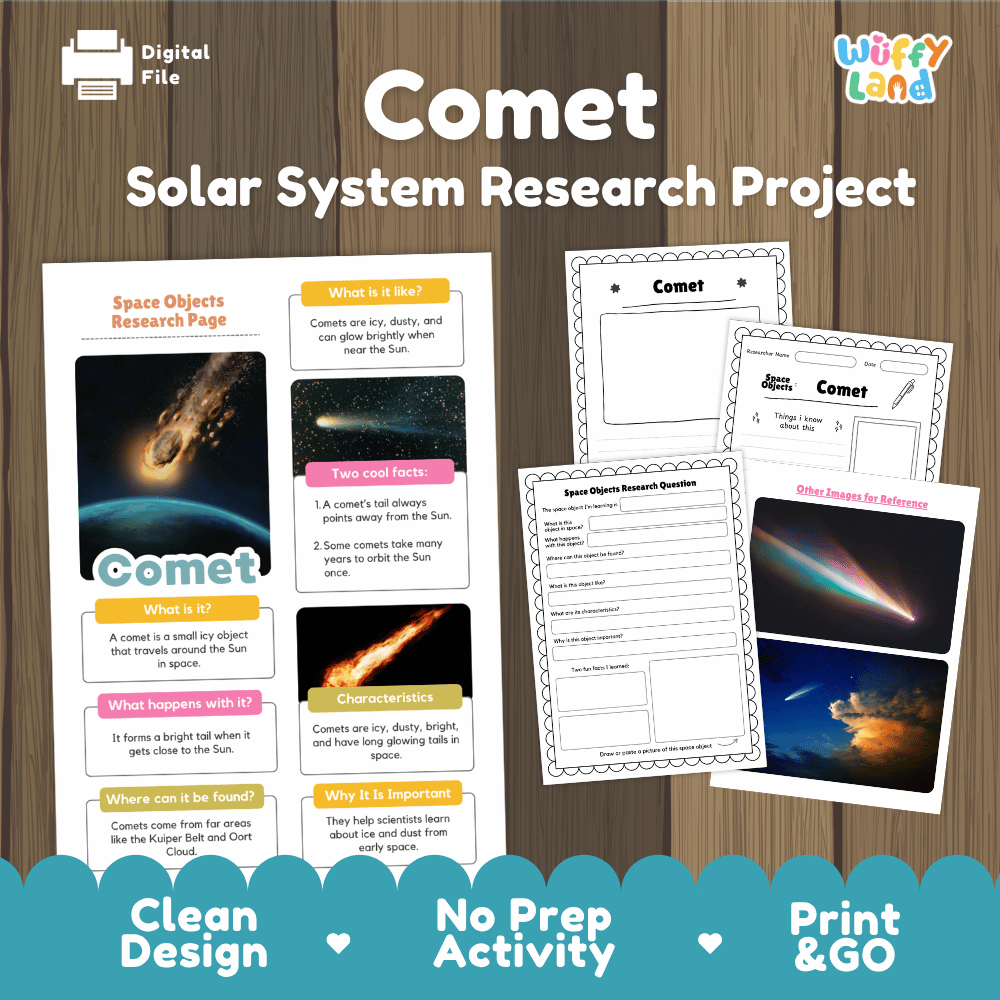 Comet Solar System Research Project Worksheets and Fact Sheet