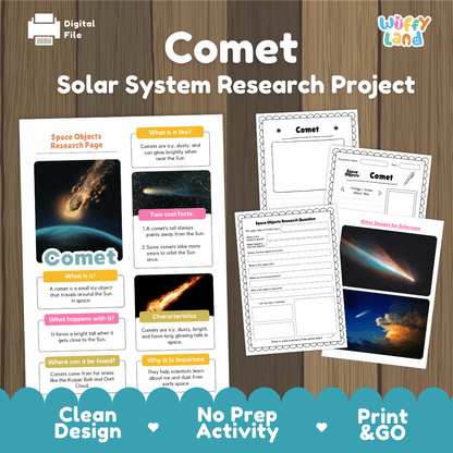 Comet Solar System Research Project Worksheets and Fact Sheet