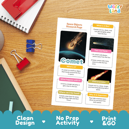 Comet Solar System Research Project Worksheets and Fact Sheet