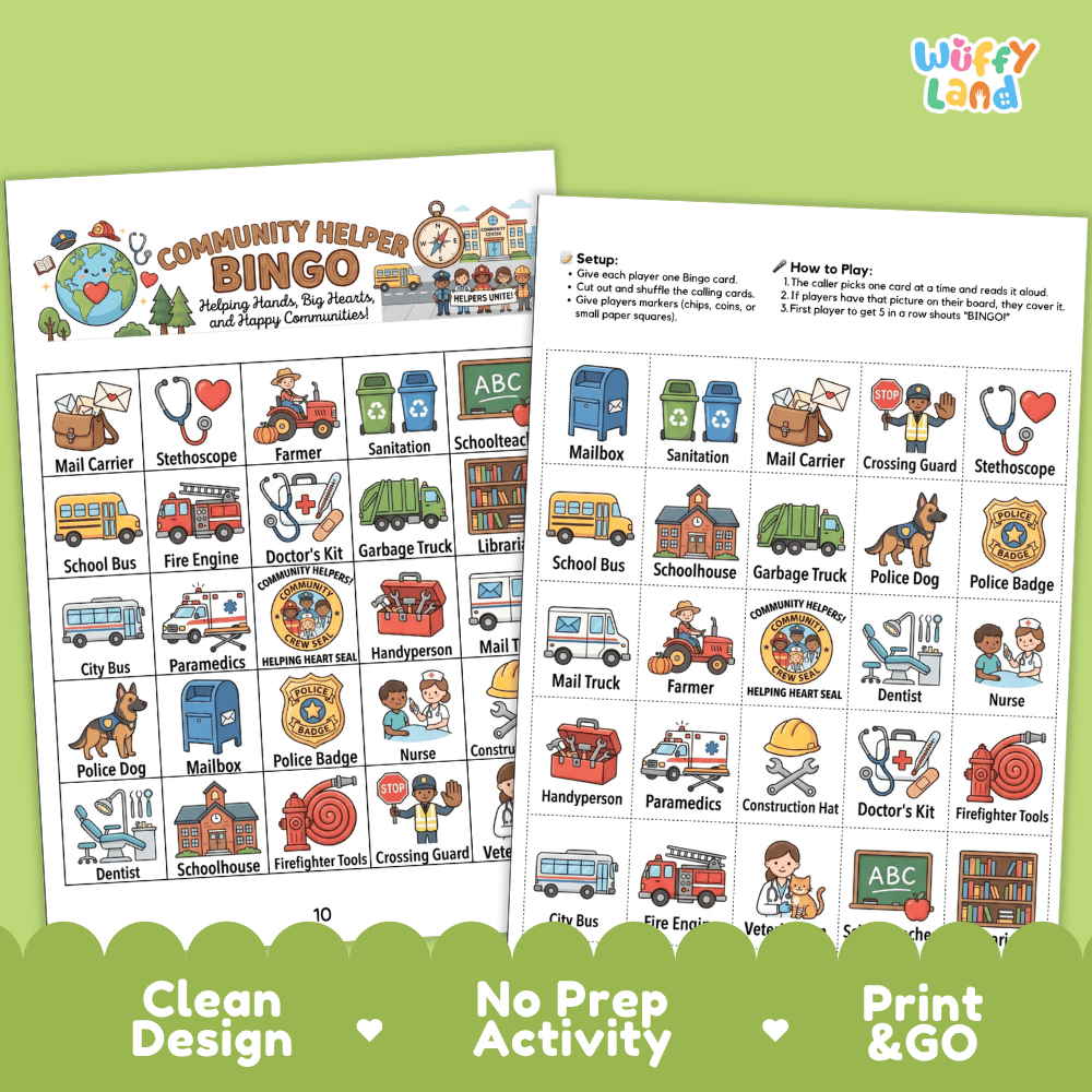 Community Helper Bingo Games Printable Activity