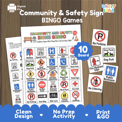 Community and Safety Sign Bingo Games Printable Life Skills Activities