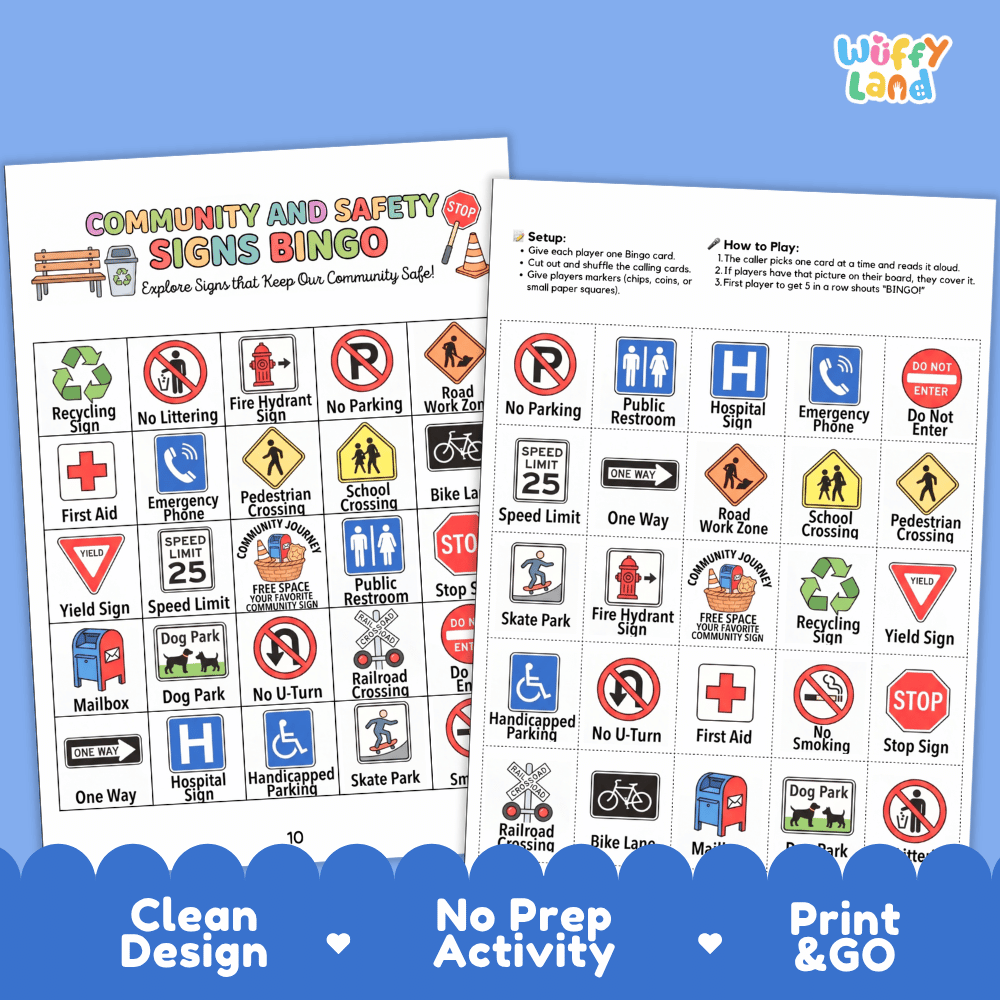 Community and Safety Sign Bingo Games Printable Life Skills Activities
