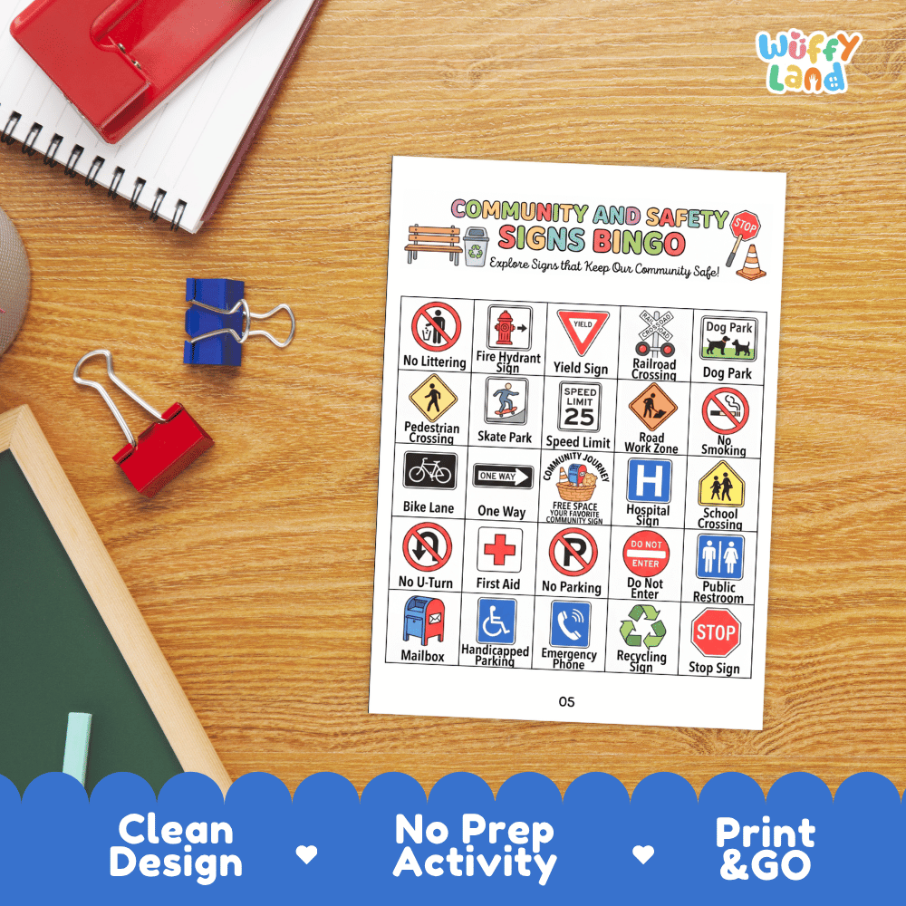 Community and Safety Sign Bingo Games Printable Life Skills Activities